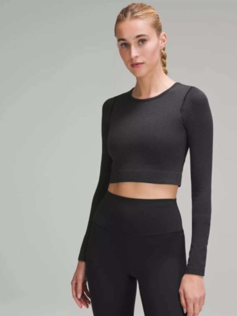 Lululemon Ebb to Street Long Sleeve Crop Top Black Size 6